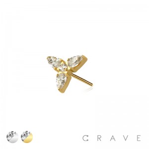 316L SURGICAL STEEL THREADLESS PUSH IN CZ TEAR DROP TRIADE ARCH TOP PART